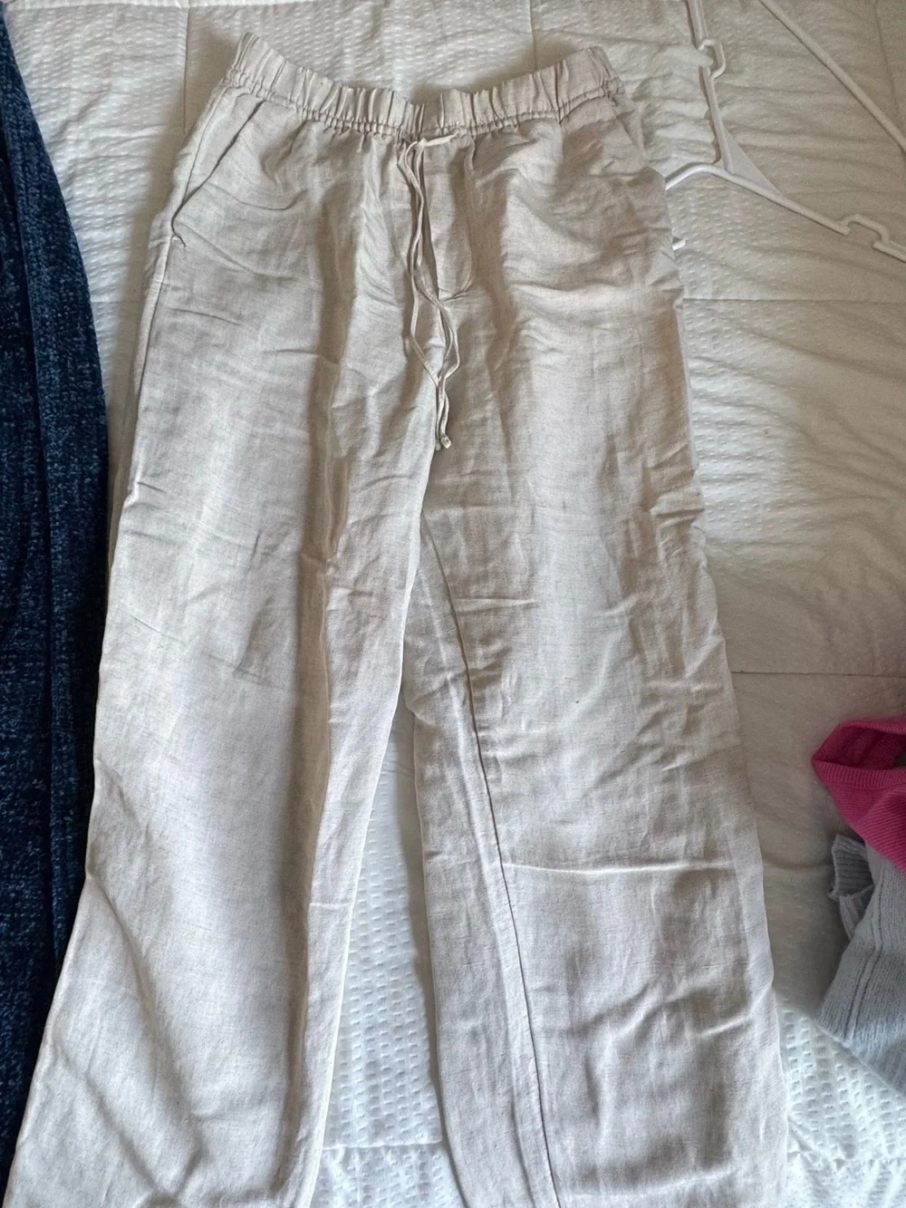 Womens Lightweight Drawstring Linen Pants - Cream